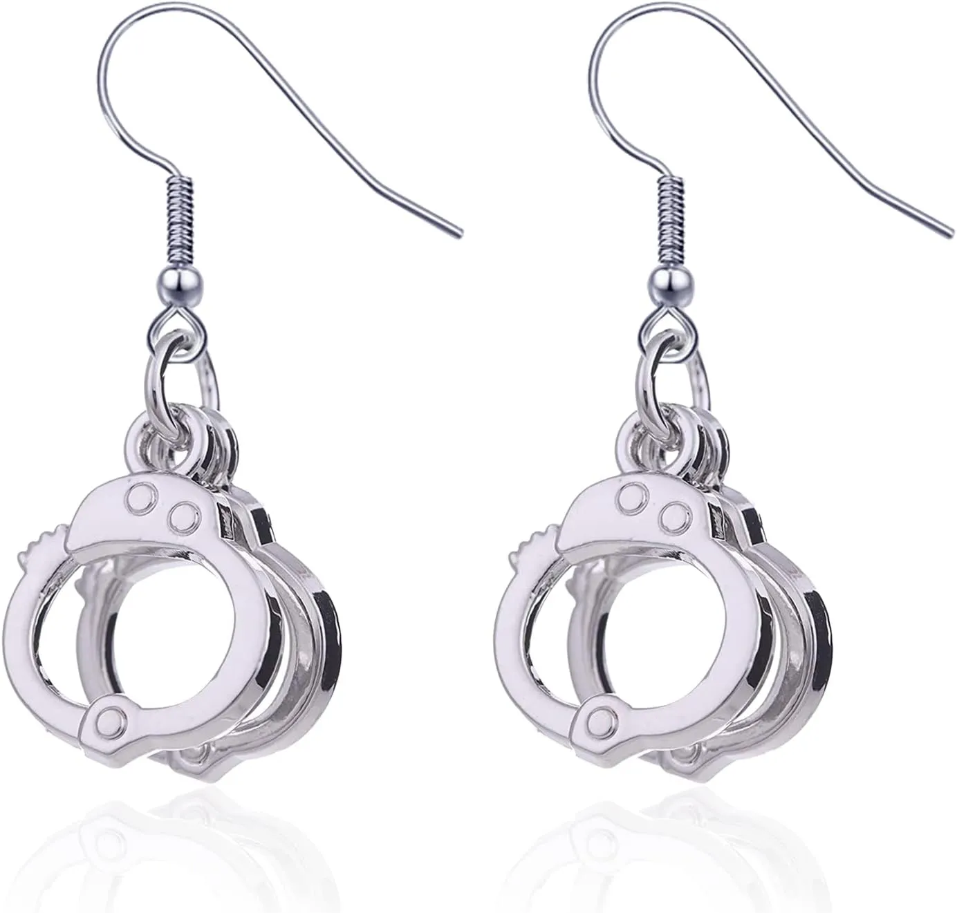Anmpab Cute Silver Handcuffs Shape Dangle Earrings Punk Cool Trendy Handcuffs Drop Earrings for Women Jewelry