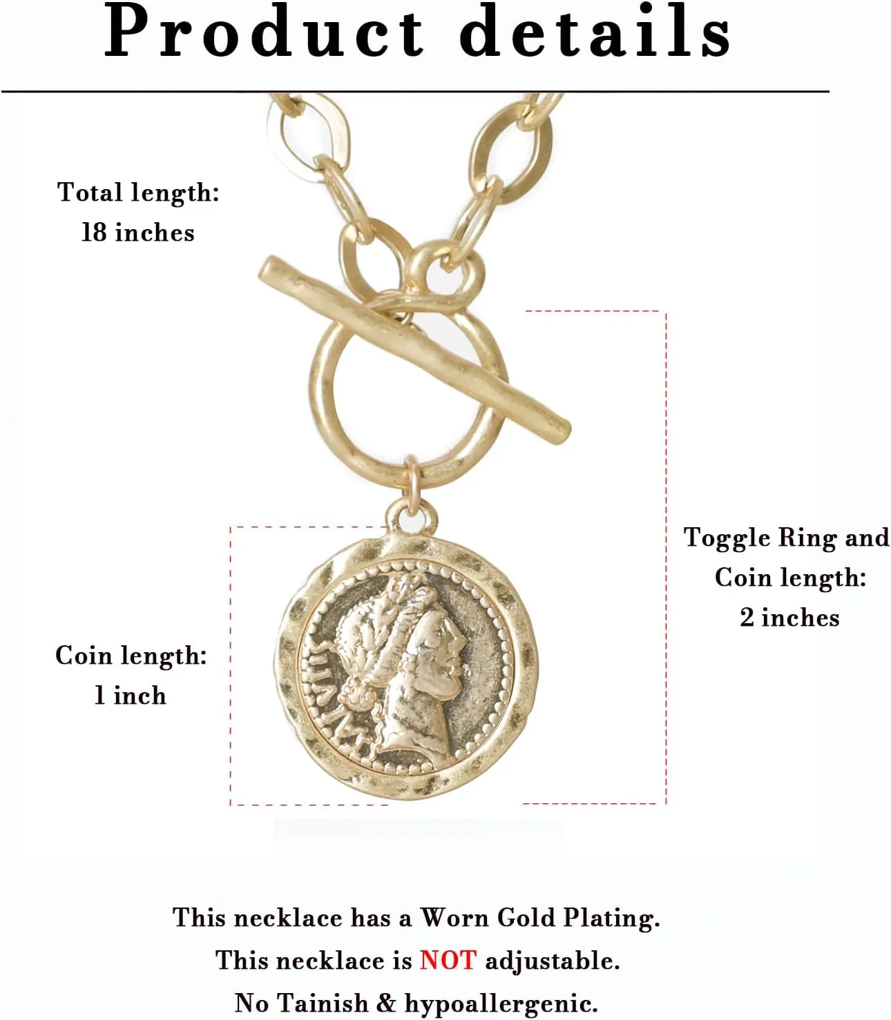 Antique Gold Plated Roman Coin Necklace for Women 18 Inch Chain Pendant Necklace Birthday Anniversary Jewelry Gift for Women