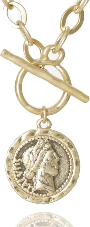 Antique Gold Plated Roman Coin Necklace for Women 18 Inch Chain Pendant Necklace Birthday Anniversary Jewelry Gift for Women