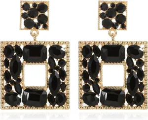 ATIMIGO Rhinestone Square Dangle Earrings Trendy Crystal Geometric Drop Statement Earrings hypoallergenic for Women
