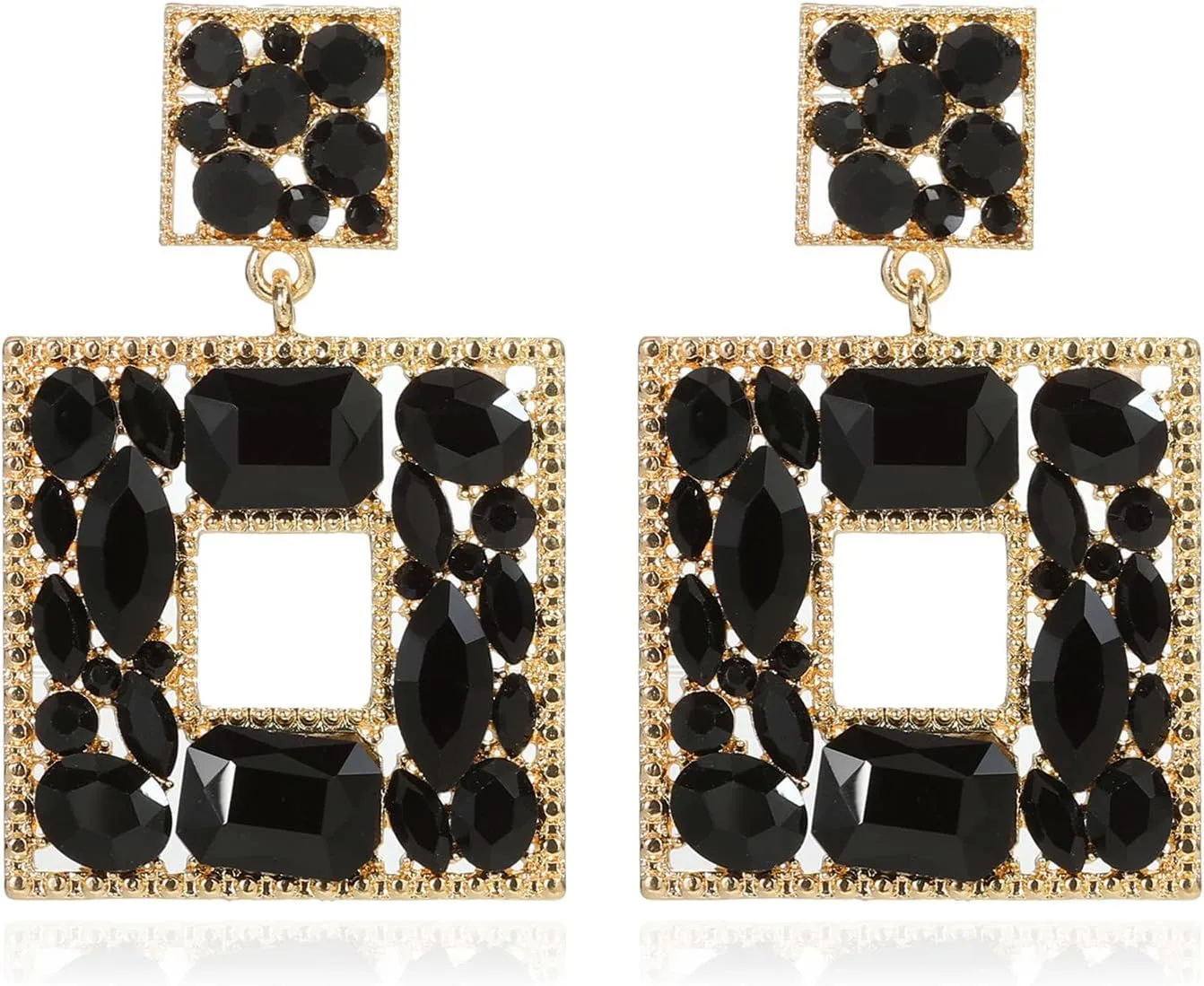 ATIMIGO Rhinestone Square Dangle Earrings Trendy Crystal Geometric Drop Statement Earrings hypoallergenic for Women