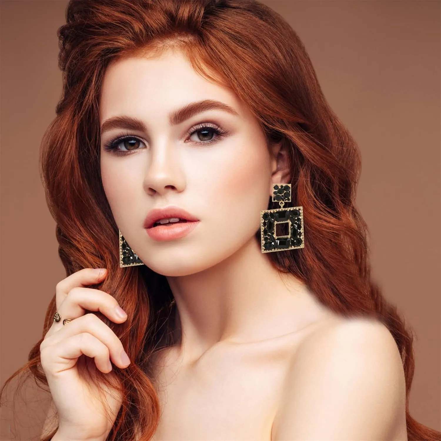 ATIMIGO Rhinestone Square Dangle Earrings Trendy Crystal Geometric Drop Statement Earrings hypoallergenic for Women
