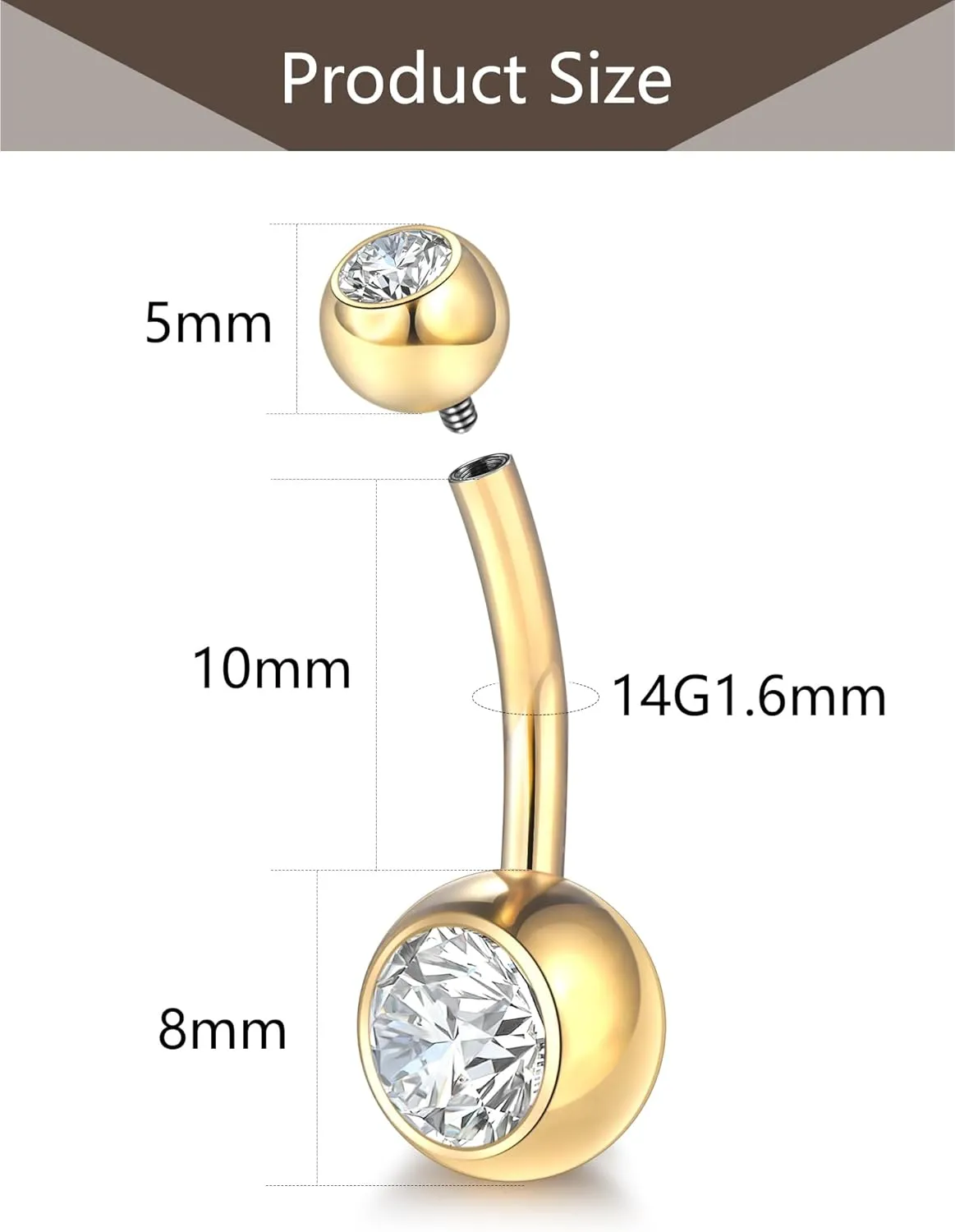 Aumeo Titanium Belly Button Rings 14G Belly Piercing Jewelry Internally Threaded Belly Button Rings