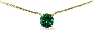 B. BRILLIANT Emerald Necklace for Women Gold Flashed Sterling Silver 7mm Round Dainty Short Choker Simulated Green Gemstone Necklaces Birthday Bridesmaids