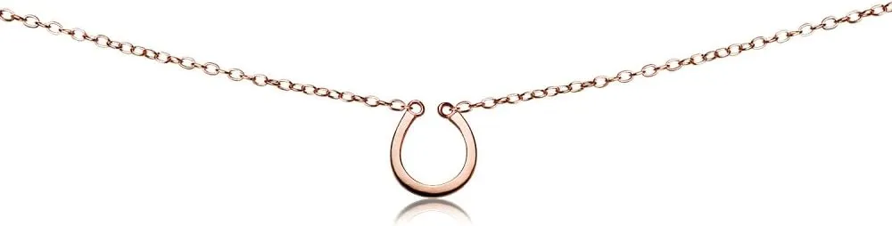 B. BRILLIANT Horseshoe Necklace for Women Men, Layered Necklace, Short Minimalist Dainty Choker Charm Chain Necklace Sterling Silver, Gold or Rose Gold