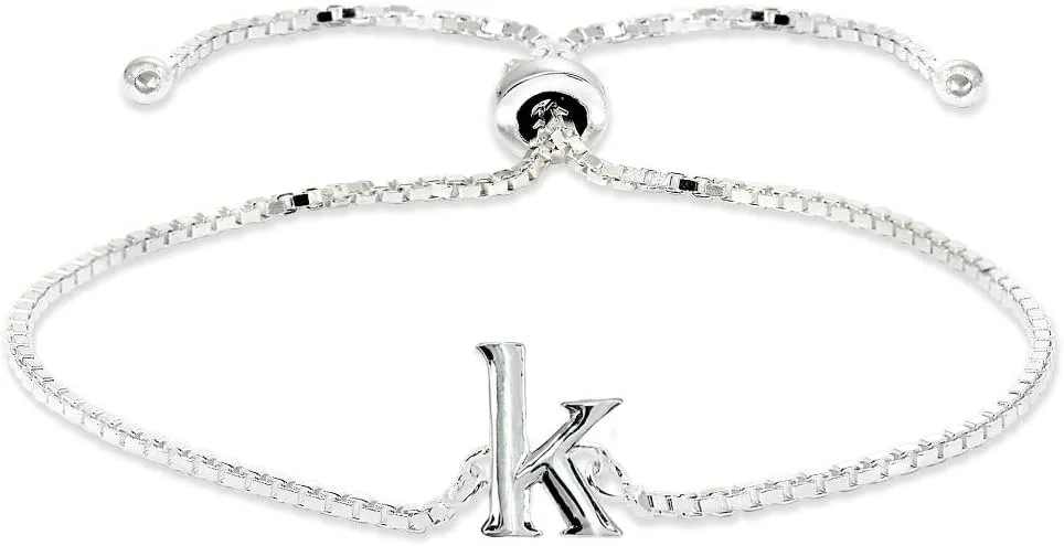 B. BRILLIANT Initial Bracelet for Women Sterling Silver Lowercase Alphabet Letter Name Personalized Gifts Adjustable Bracelets, A-Z