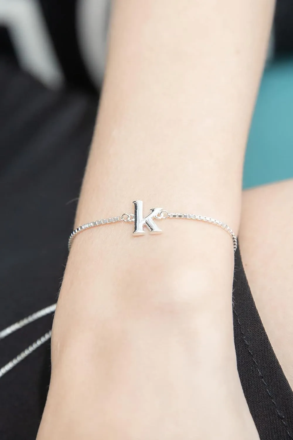 B. BRILLIANT Initial Bracelet for Women Sterling Silver Lowercase Alphabet Letter Name Personalized Gifts Adjustable Bracelets, A-Z