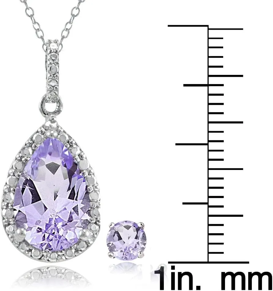 B. BRILLIANT Sterling Silver Gemstone Teardrop Necklace & Stud Earrings Gift Jewelry Set for Women