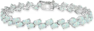 B. BRILLIANT Sterling Silver Genuine, Created or Simulated Gemstone 5x3mm Oval Wave Tennis Bracelet for Women