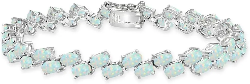B. BRILLIANT Sterling Silver Genuine, Created or Simulated Gemstone 5x3mm Oval Wave Tennis Bracelet for Women