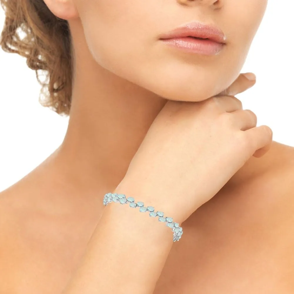 B. BRILLIANT Sterling Silver Genuine, Created or Simulated Gemstone 5x3mm Oval Wave Tennis Bracelet for Women