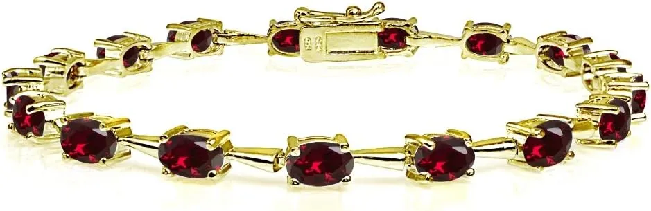 B. BRILLIANT Sterling Silver Genuine, Created or Simulated Gemstone 6x4mm Oval Classic Link Tennis Bracelet for Women
