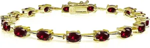 B. BRILLIANT Sterling Silver Genuine, Created or Simulated Gemstone 6x4mm Oval Classic Link Tennis Bracelet for Women