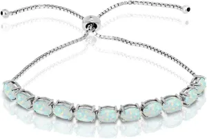 B. BRILLIANT Sterling Silver Genuine, Created or Simulated Gemstone 7x5mm Oval-cut Adjustable Colored Tennis Bracelet