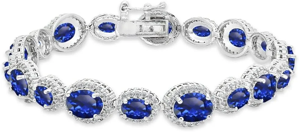 B. BRILLIANT Sterling Silver Genuine, Created or Simulated Gemstone Oval Halo Statement Bracelet for Women