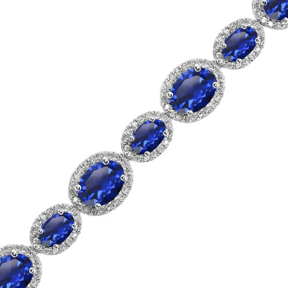 B. BRILLIANT Sterling Silver Genuine, Created or Simulated Gemstone Oval Halo Statement Bracelet for Women