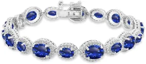 B. BRILLIANT Sterling Silver Genuine, Created or Simulated Gemstone Oval Halo Statement Bracelet for Women