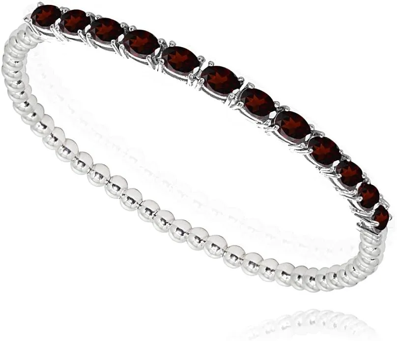 B. BRILLIANT Sterling Silver Genuine, Created or Simulated Oval Gemstone Beaded Stretch Tennis Style Stackable Bracelet