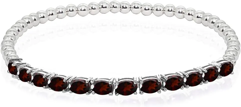 B. BRILLIANT Sterling Silver Genuine, Created or Simulated Oval Gemstone Beaded Stretch Tennis Style Stackable Bracelet