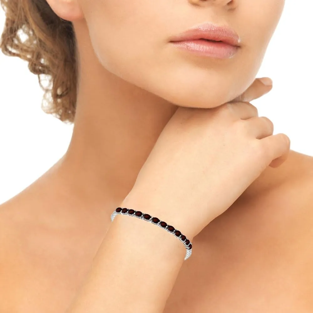 B. BRILLIANT Sterling Silver Genuine, Created or Simulated Oval Gemstone Beaded Stretch Tennis Style Stackable Bracelet