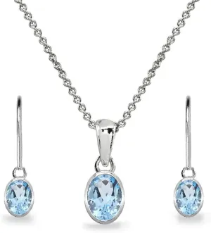 B. BRILLIANT Sterling Silver Genuine or Synthetic Gemstone Oval Bezel-Set Pendant Necklace & Dangle Earrings Set