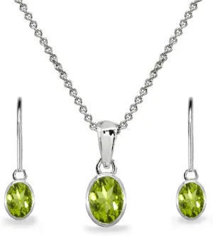B. BRILLIANT Sterling Silver Genuine or Synthetic Gemstone Oval Bezel-Set Pendant Necklace & Dangle Earrings Set
