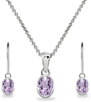 B. BRILLIANT Sterling Silver Genuine or Synthetic Gemstone Oval Bezel-Set Pendant Necklace & Dangle Earrings Set