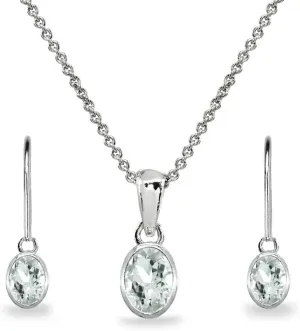 B. BRILLIANT Sterling Silver Genuine or Synthetic Gemstone Oval Bezel-Set Pendant Necklace & Dangle Earrings Set