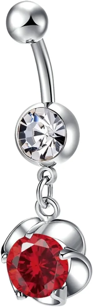 Bar Belly Ring Women, Belly Rings Dangle Navel Rings Surgical Steel Classic Flower with Cubic Zirconia Belly Button Piercing Jewelry