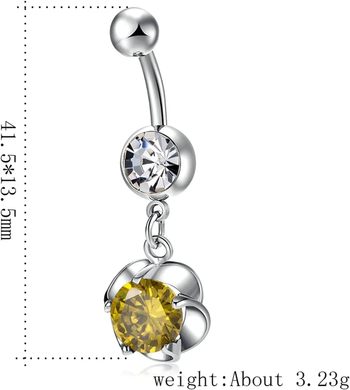 Bar Belly Ring Women, Belly Rings Dangle Navel Rings Surgical Steel Classic Flower with Cubic Zirconia Belly Button Piercing Jewelry