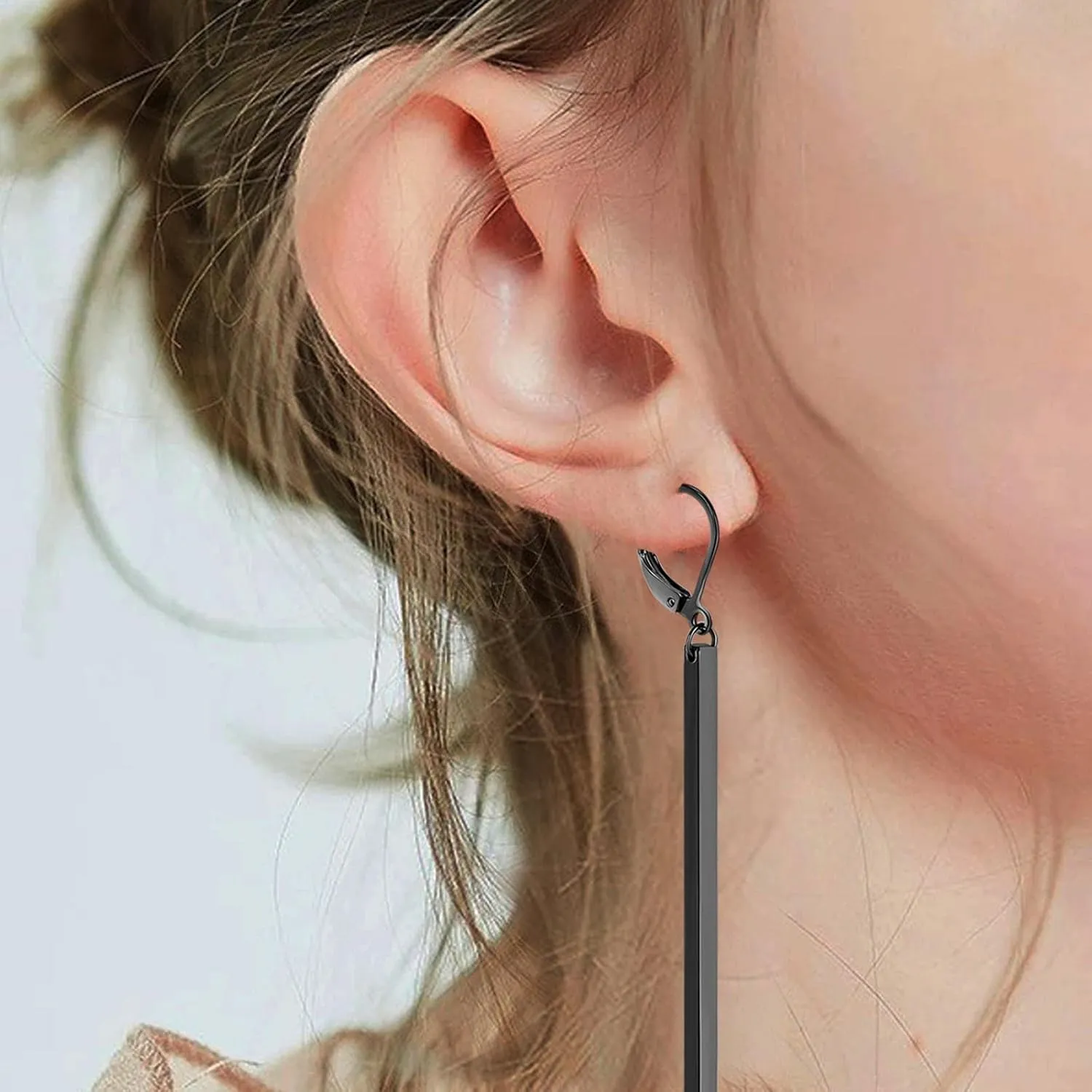 Bar Drop Earrings for Women - Hypoallergenic for Sensitive Skin 316L Stainless Steel Dangle Earrings with Hoop, Trendy Simple Unique Chic Fashion Accessory