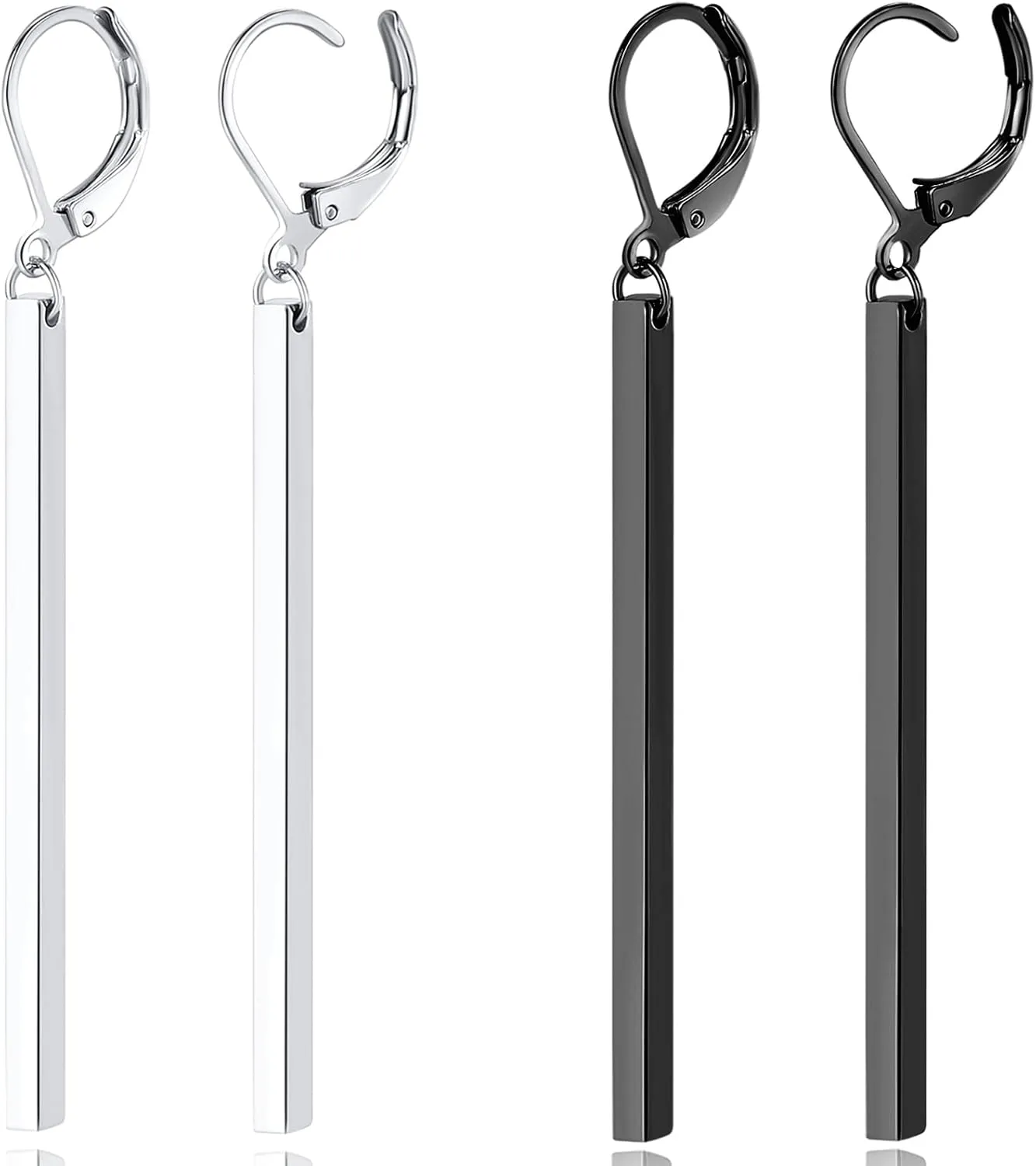 Bar Drop Earrings for Women - Hypoallergenic for Sensitive Skin 316L Stainless Steel Dangle Earrings with Hoop, Trendy Simple Unique Chic Fashion Accessory