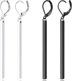 Bar Drop Earrings for Women - Hypoallergenic for Sensitive Skin 316L Stainless Steel Dangle Earrings with Hoop, Trendy Simple Unique Chic Fashion Accessory
