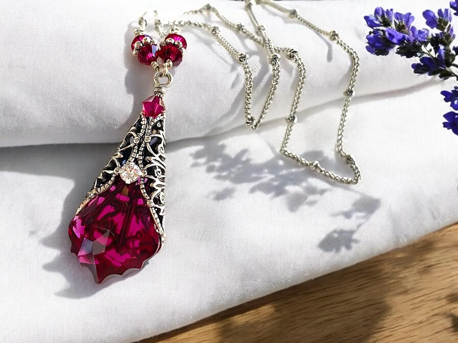 Baroque Crystal Filigree Pendant Necklace with Womens Jewelry Gift Box for Holidays