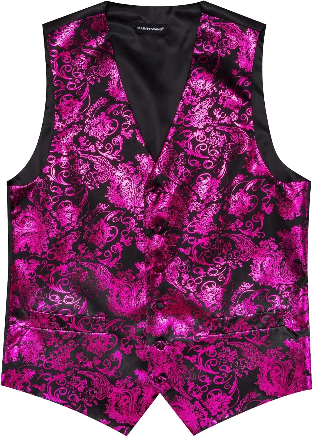 Barry.Wang Mens Shiny Disco Vests Party Nightclub Paisley Metallic Gothic Vest Tie Handkerchief Cufflink Clip Brooch 6PCS