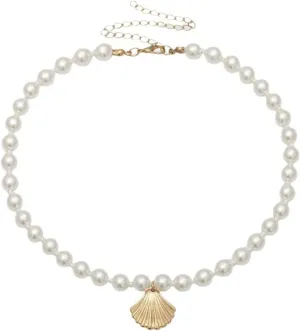 Beach Pearl Necklace for Women Gold Starfish Layerd Necklace Sea Shell Charm Necklace Summer Beach Choker Necklace for Women Jewelry