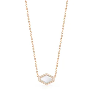 BELL 18K AND DIAMOND ELONGATED HEXAGONAL ROCK CRYSTAL PENDANT