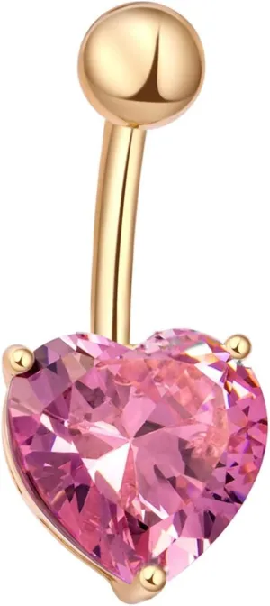 Belly Button Rings for Women, Short Belly Button Ring Belly Rings Surgical Steel Classic Heart Purple/Pink/White Cubic Zirconia Belly Button Piercing Jewelry
