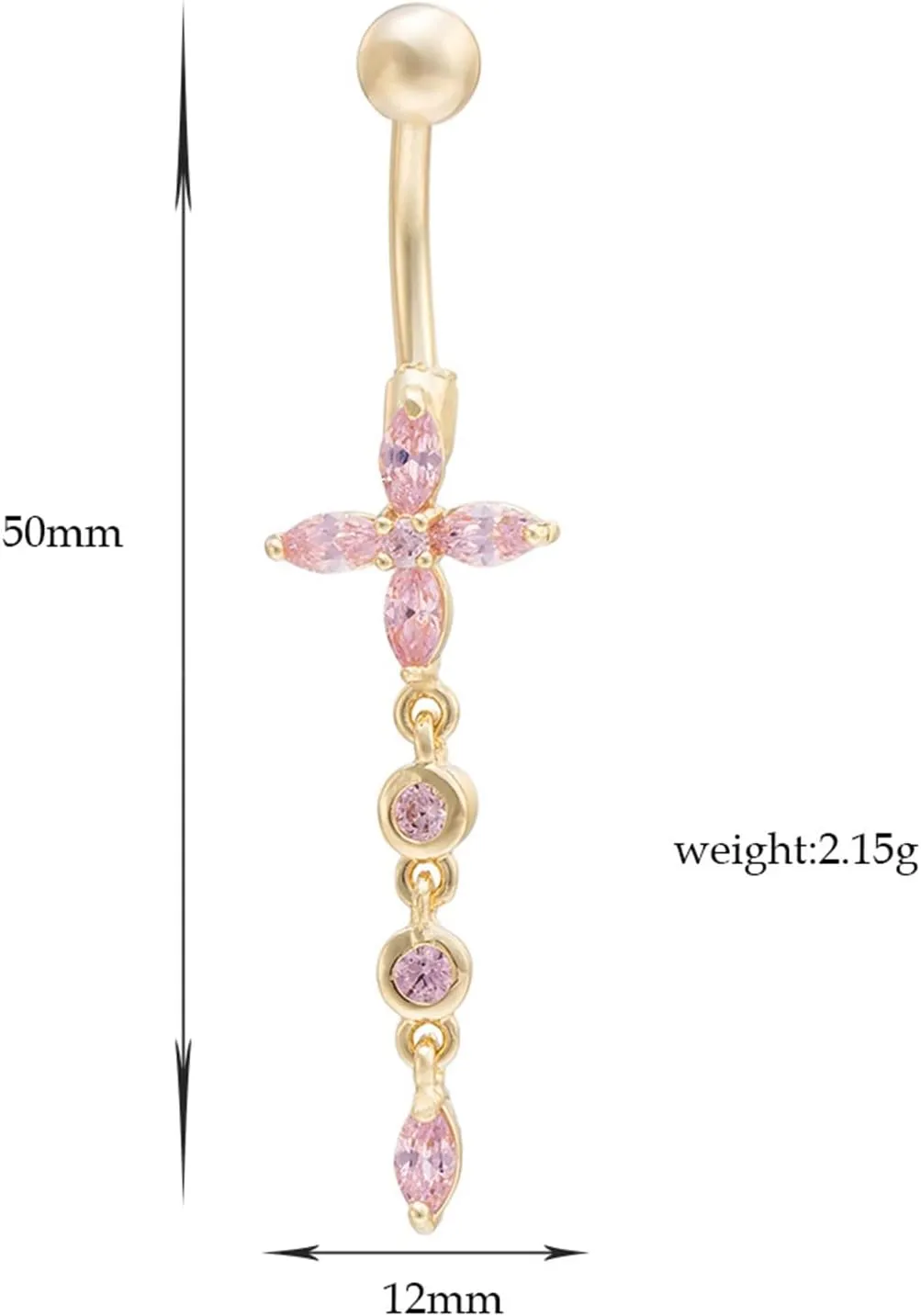 Belly Button Rings Naughty, Long Navel Rings for Womens Flower with Cubic Zirconia Tassel