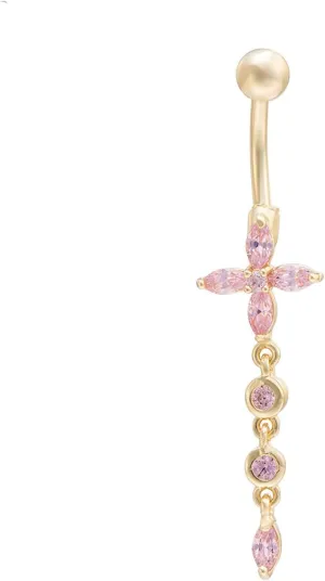 Belly Button Rings Naughty, Long Navel Rings for Womens Flower with Cubic Zirconia Tassel