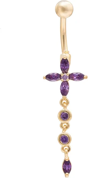 Belly Button Rings Naughty, Long Navel Rings for Womens Flower with Cubic Zirconia Tassel