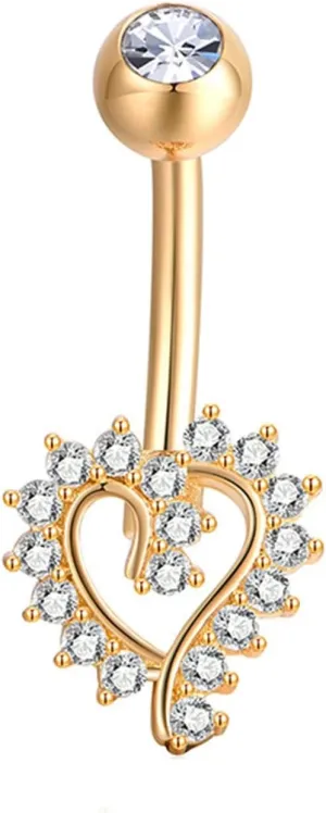 Belly Rings for Women, Dangle Belly Button Rings Copper Navel Rings Belly Button Nails Heart with Cubic Zirconia