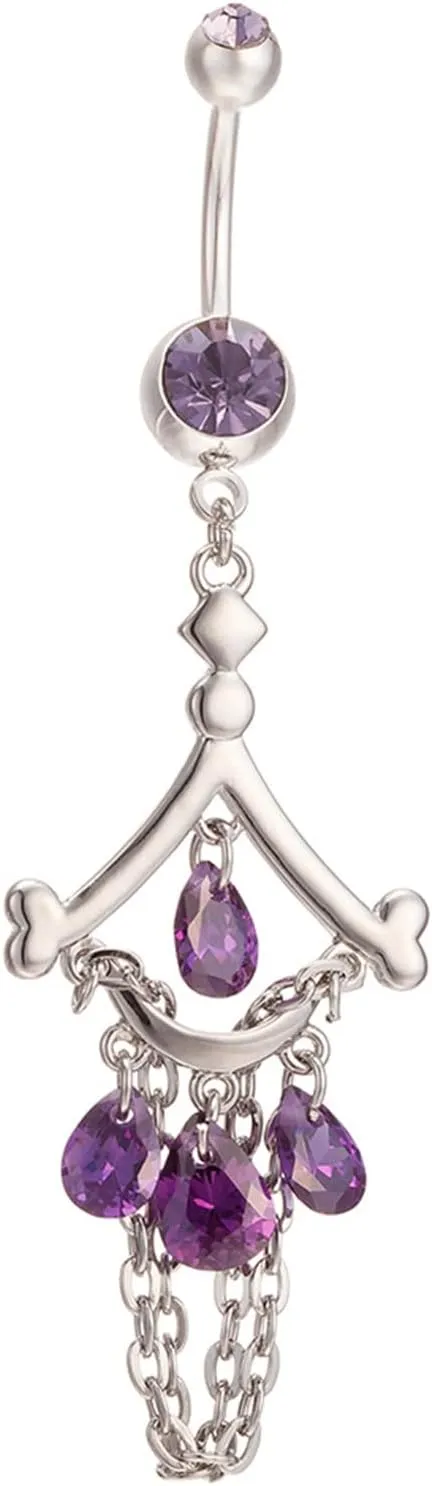 Belly Rings Long Bar Dangling, Long Navel Rings for Womens Tassel Eye with Cubic Zirconia