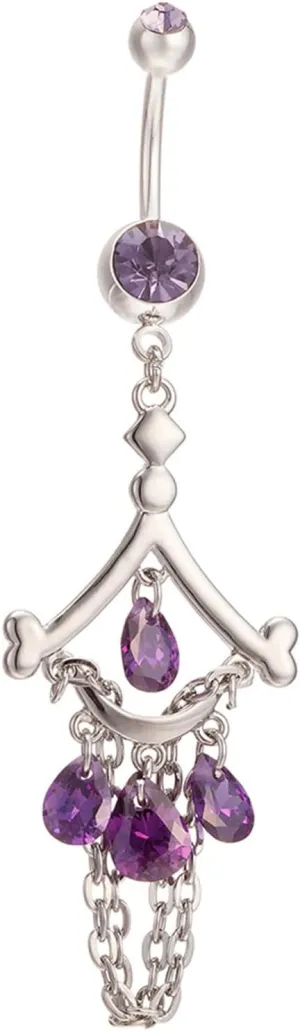 Belly Rings Long Bar Dangling, Long Navel Rings for Womens Tassel Eye with Cubic Zirconia