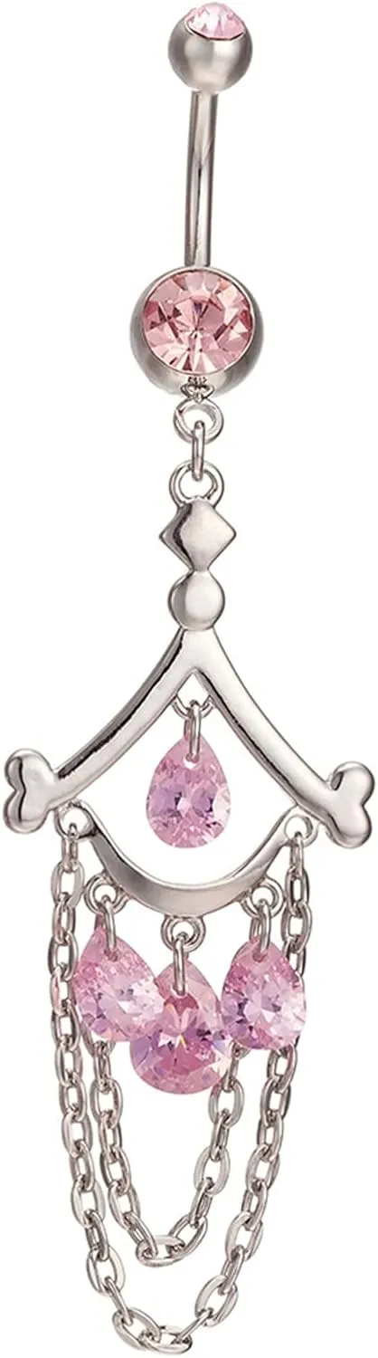 Belly Rings Long Bar Dangling, Long Navel Rings for Womens Tassel Eye with Cubic Zirconia