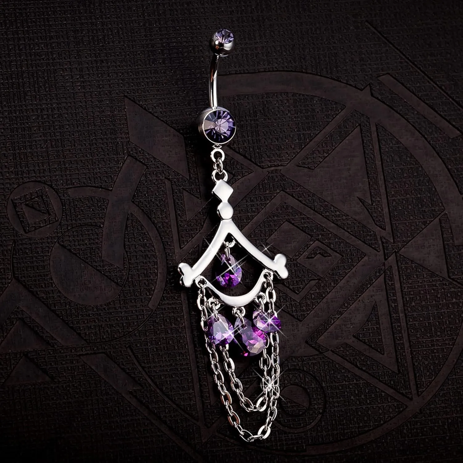 Belly Rings Long Bar Dangling, Long Navel Rings for Womens Tassel Eye with Cubic Zirconia