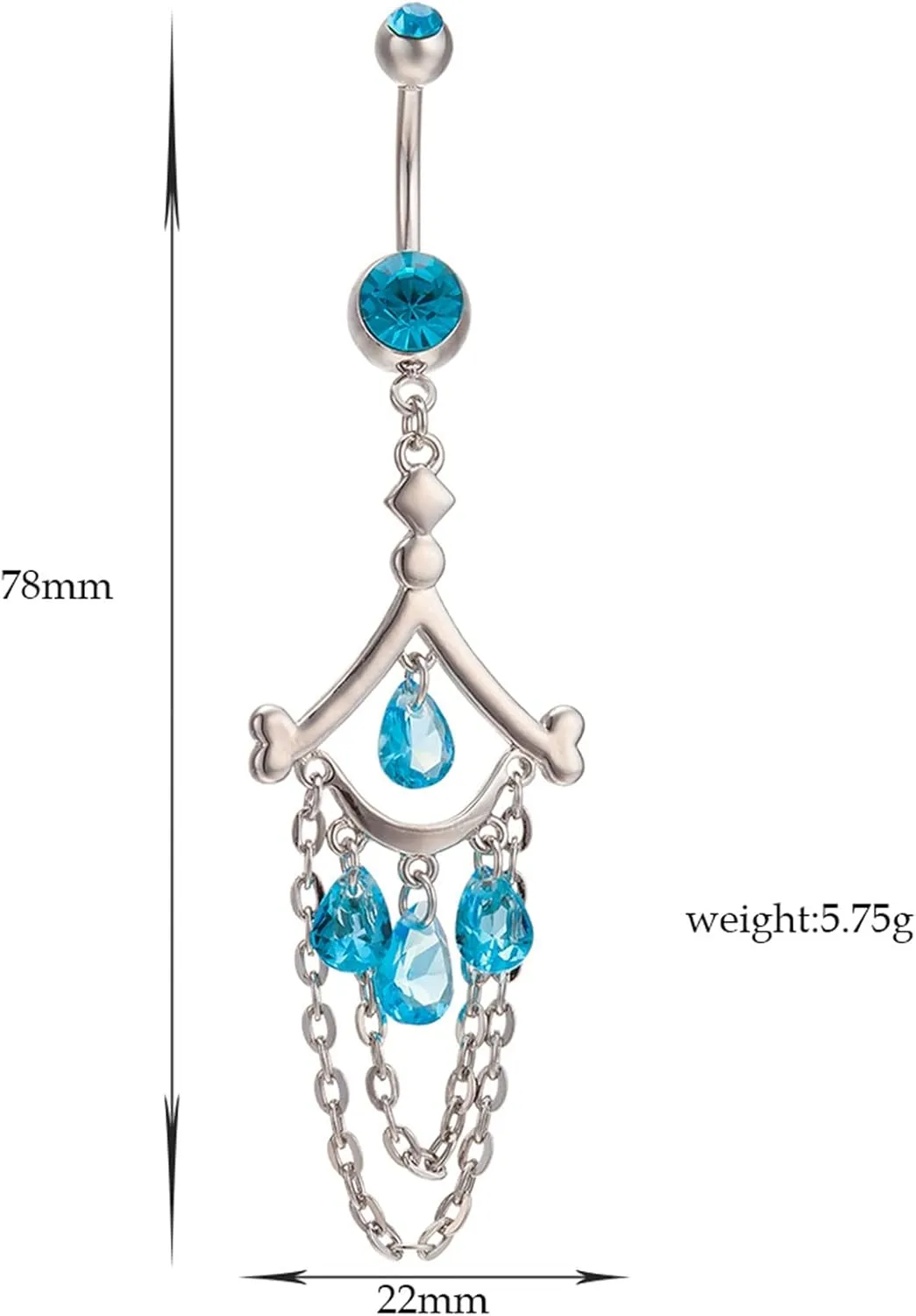 Belly Rings Long Bar Dangling, Long Navel Rings for Womens Tassel Eye with Cubic Zirconia