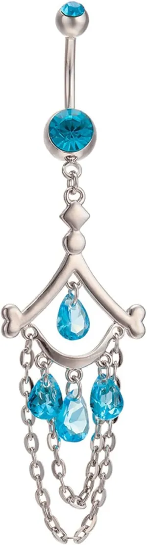 Belly Rings Long Bar Dangling, Long Navel Rings for Womens Tassel Eye with Cubic Zirconia