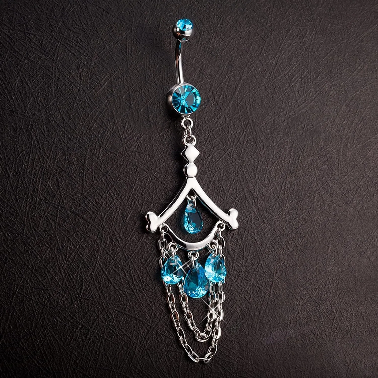 Belly Rings Long Bar Dangling, Long Navel Rings for Womens Tassel Eye with Cubic Zirconia