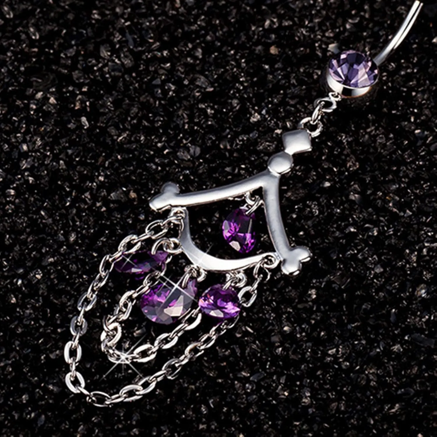 Belly Rings Long Bar Dangling, Long Navel Rings for Womens Tassel Eye with Cubic Zirconia